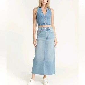 OAT NY Women's Five Pocket Style Front Slit Denim Maxi Skirt   Size: 10/30